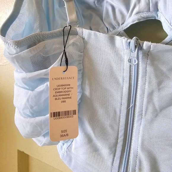Understance embroidered floral sky blue bustier crop top NWT - Picture 6 of 9